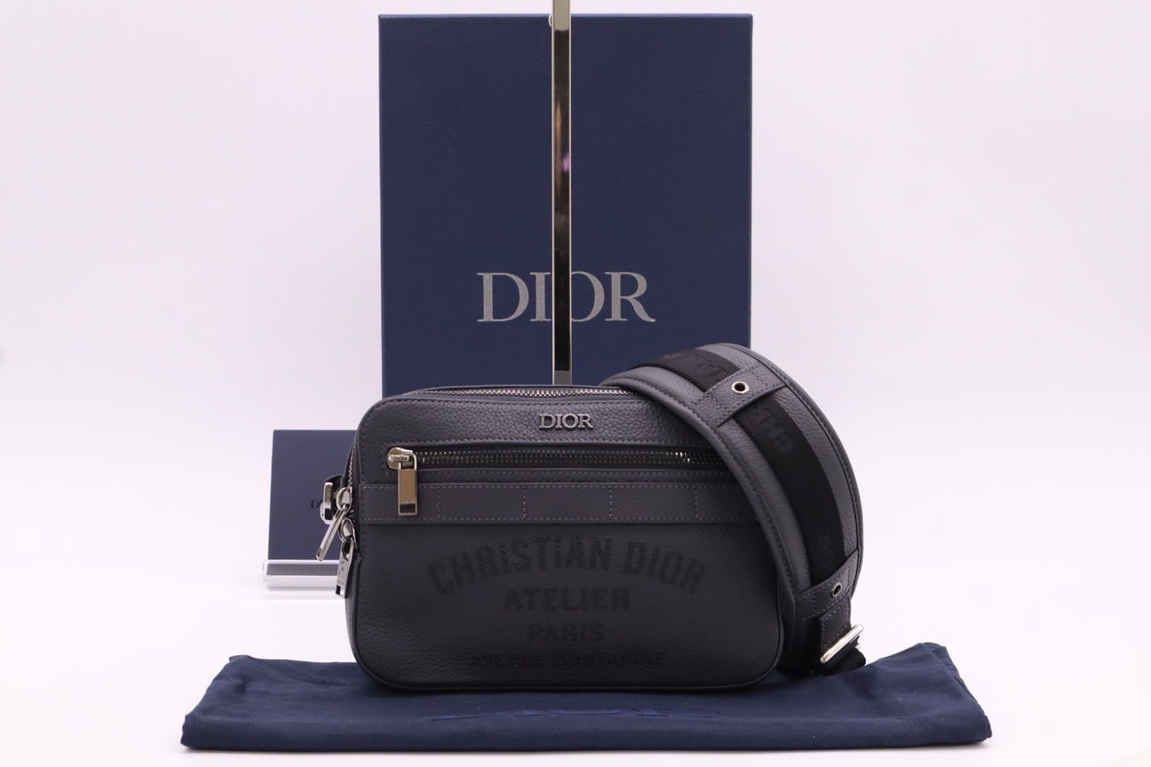 美品 Dior ディオール サファリ レザー メッセンジャーバッグ 1SFPO101UAT ショルダーバッグ グレー レザー メンズ