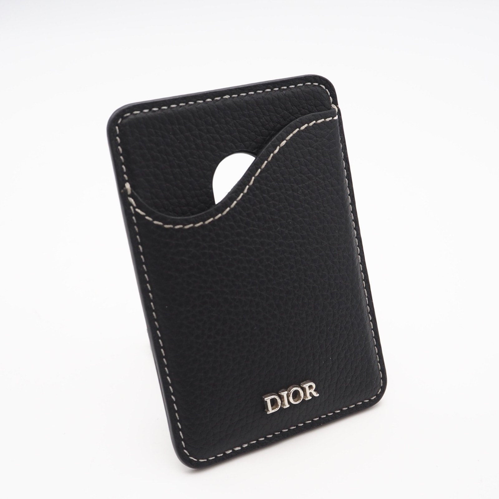 美品 Dior ディオール Saddle マグネット カードホルダー 2ADCH168YKK_H00N カードケース ブラック グレインカーフレザー メンズ