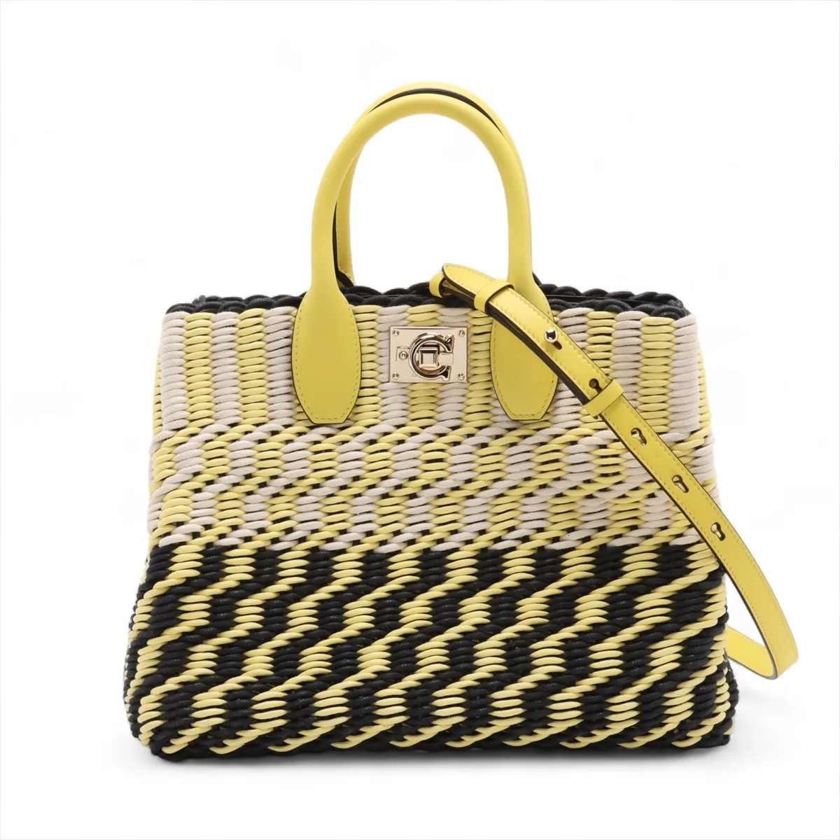 ■極美品 サルヴァトーレフェラガモ イエロー×ブラックショルダーバッグ