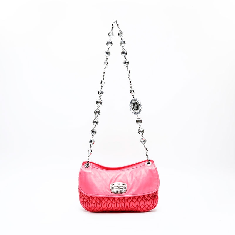 ミュウ ミュウ Miu Miu ナッパレザー マテラッセ クリスタル ショルダーバッグ【中古】