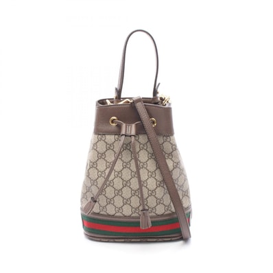 グッチ GUCCI オフィディア GGスプリーム スモールバケット 巾着 2WAY ハンドバッグ バッグ PVCコーティングキャンバス レザー レディース ベージュ系 / ブラウン系 550621 【中古】