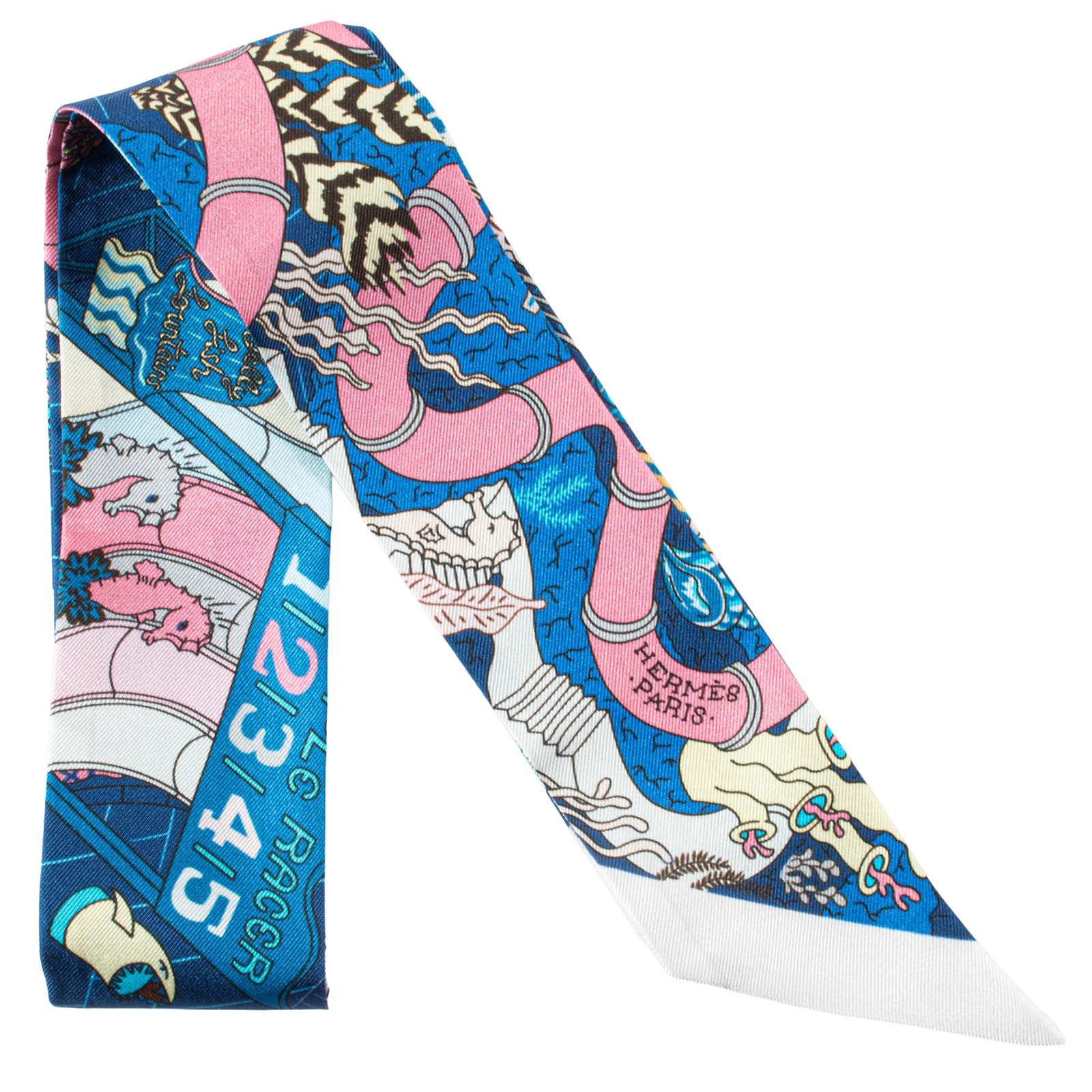 HERMES エルメス ツイリー Splash Park スプラッシュパーク 063806S 06 スカーフ 2024SS シルク ブルー ピンク【中古】