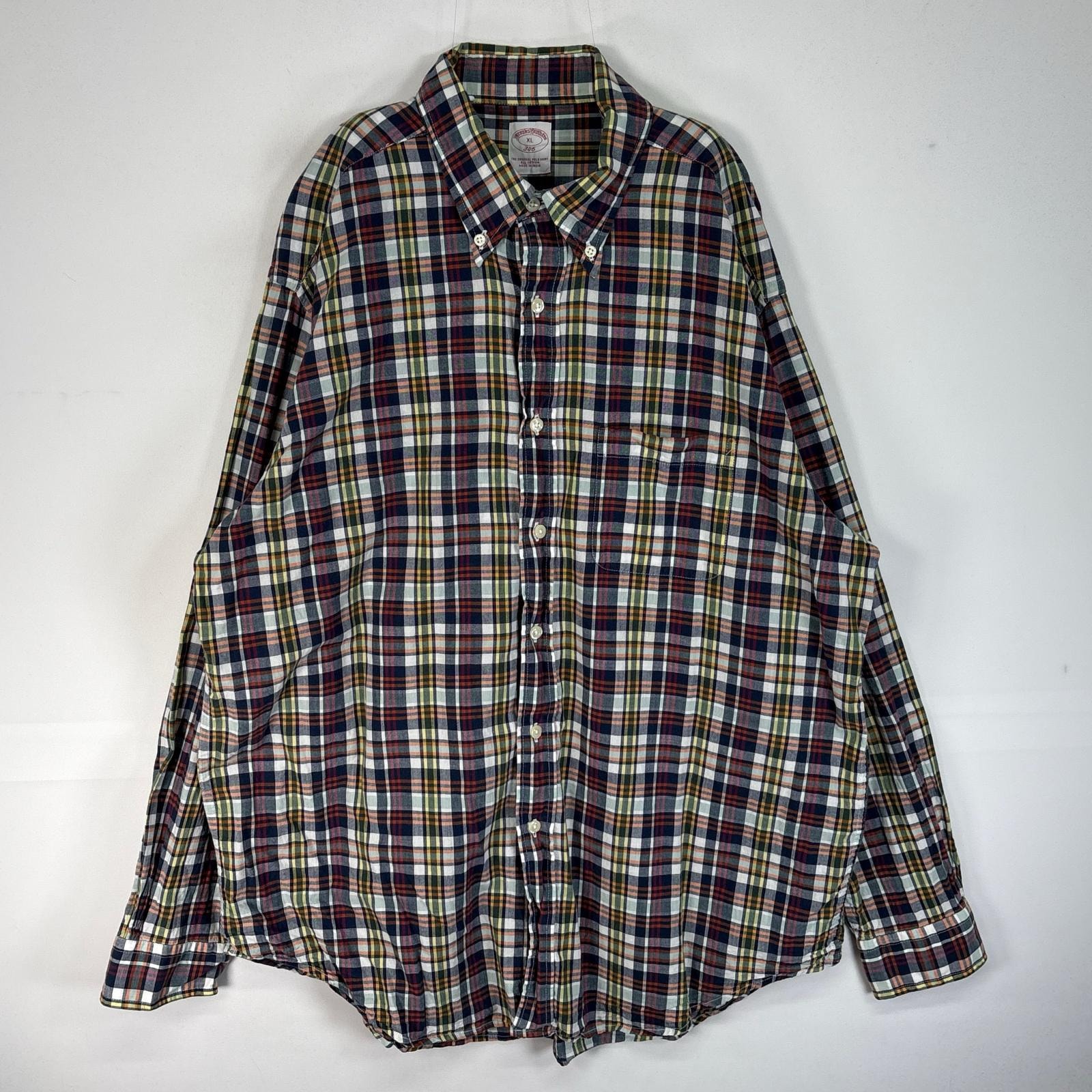古着 ブルックスブラザーズ Brooks Brothers 長袖シャツ チェック 胸ポケ 346 XL  ネイビー系 マルチカラー メンズ