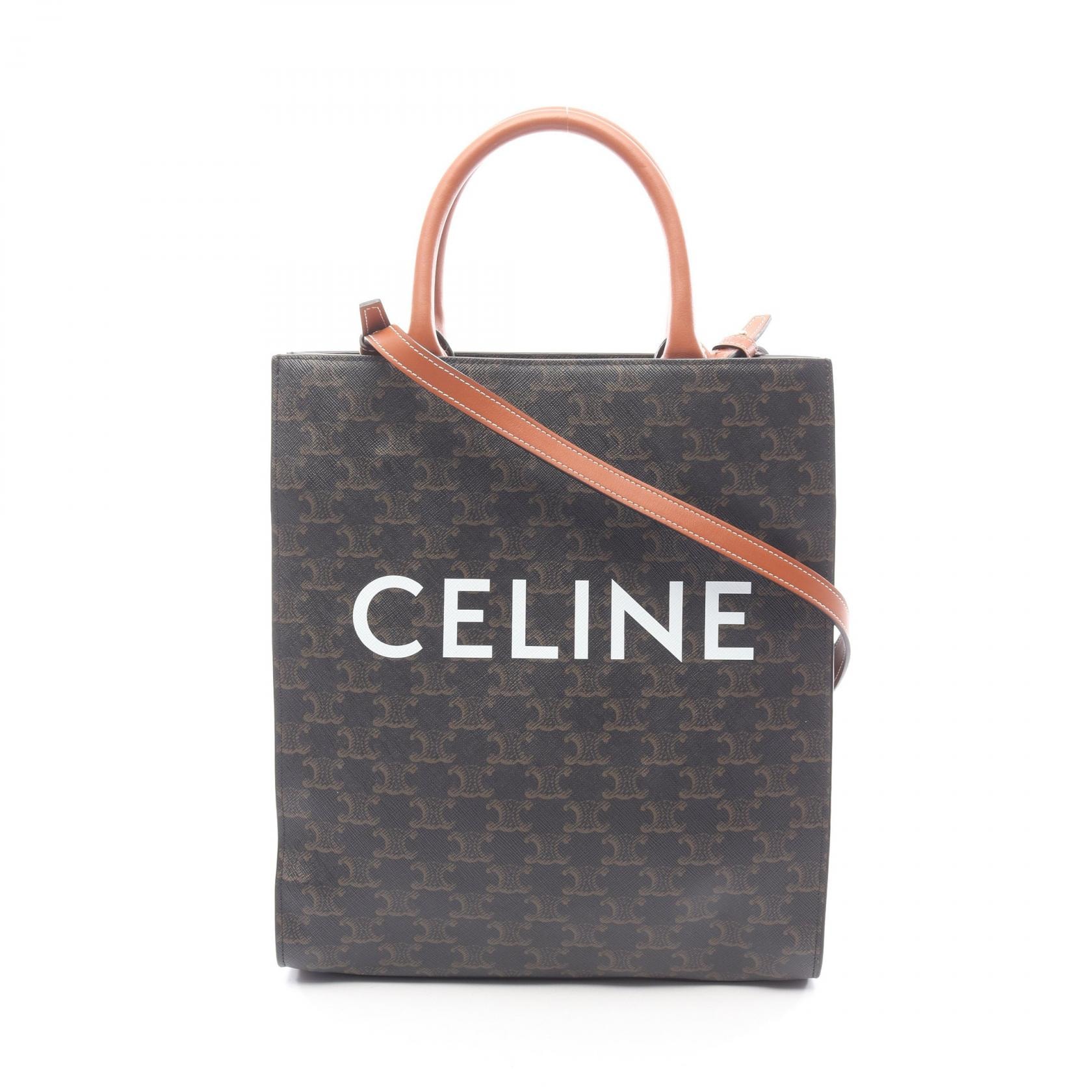 セリーヌ CELINE スモール バーティカル カバ トリオンフ 2WAY トートバッグ バッグ PVCコーティングキャンバス レザー レディース ブラック系 / ブラウン系 【中古】