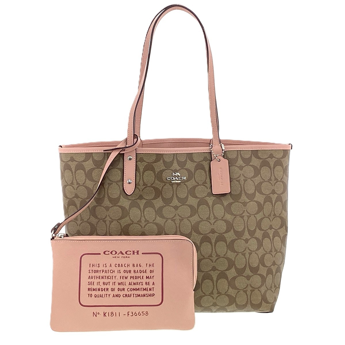 COACH コーチ リバーシブル シティ トートバッグ F36658 レザー ベージュ ピンク  レディース【中古】