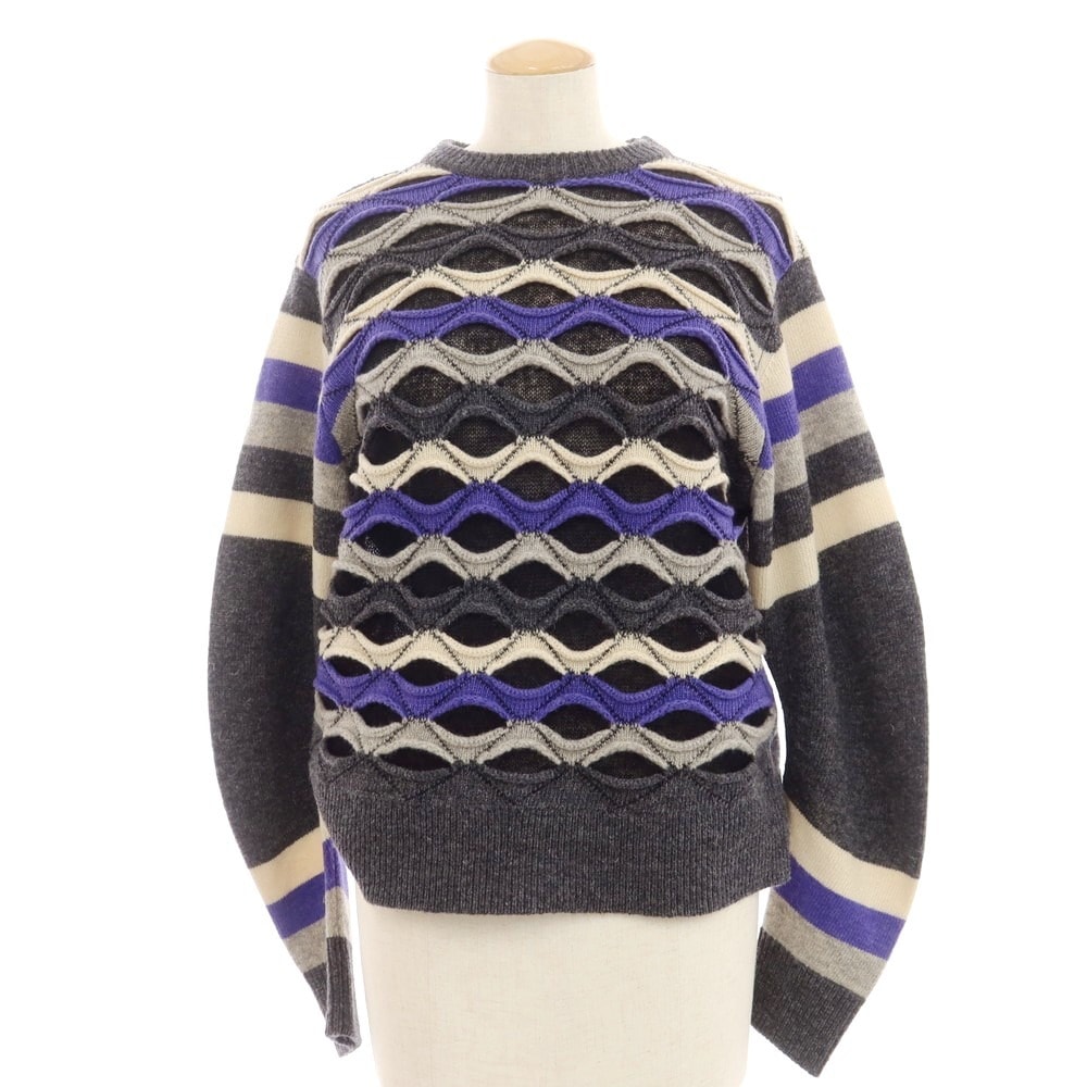 【中古】トーガ TOGA 2023年秋冬 ウールナイロン クルーネック プルオーバーニット グレーxパープル【サイズ36】【レディース】