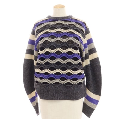 【中古】トーガ TOGA 2023年秋冬 ウールナイロン クルーネック プルオーバーニット グレーxパープル【サイズ36】【レディース】