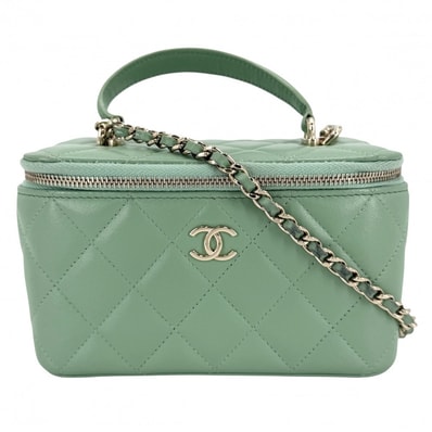 CHANEL シャネル 2WAY マトラッセ バニティバッグ チェーンショルダーバッグ ミニポシェット 肩掛け 斜め掛け ハンドバッグ ココマーク ラムスキン グリーン 緑 ゴールド金具 レディース【中古品】