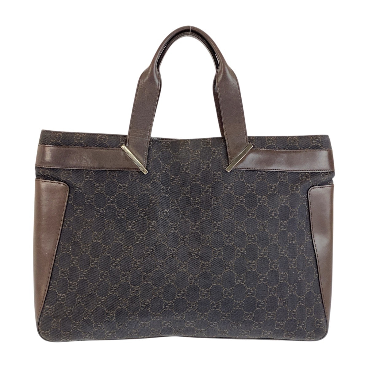 美品 GUCCI グッチ ブラウン シルバー金具 GGキャンバス レザー/ トートバッグ ハンドバッグ 506735 【中古】