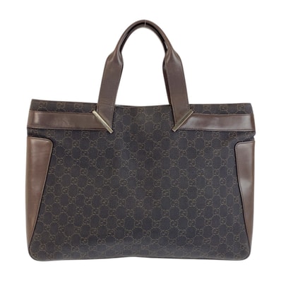 美品 GUCCI グッチ ブラウン シルバー金具 GGキャンバス レザー/ トートバッグ ハンドバッグ 506735 【中古】