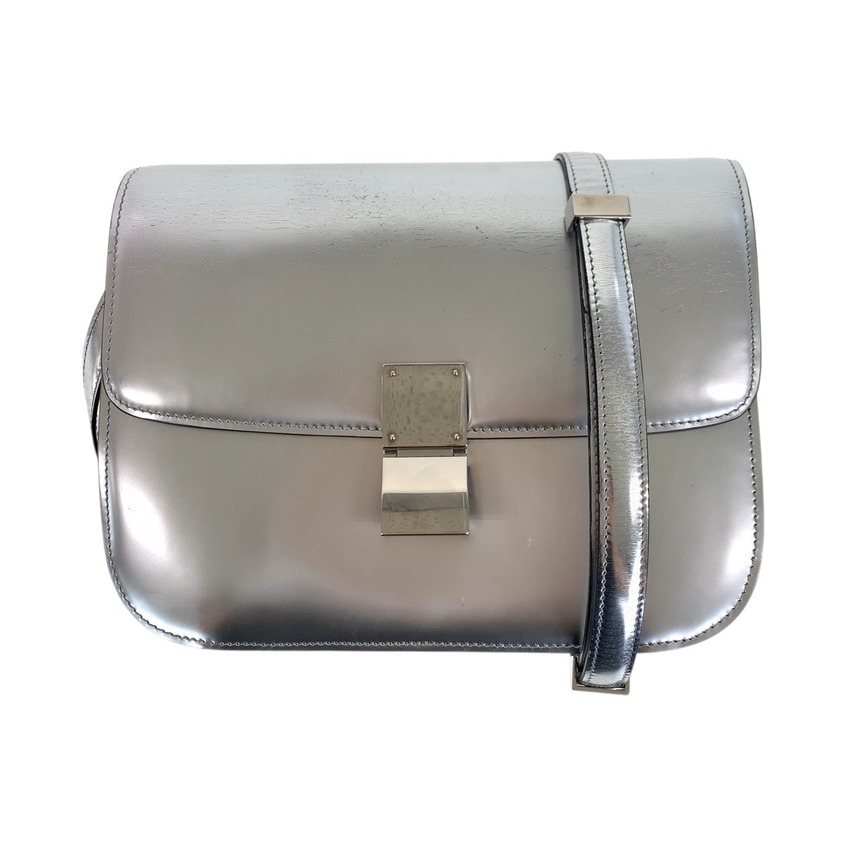 CELINE セリーヌ クラシック ボックス ミディアム シルバー シルバー金具 レザー ショルダーバッグ ポシェット 604319 【中古】