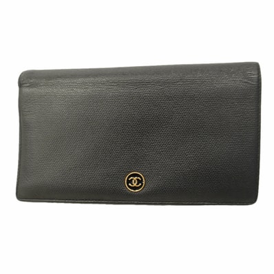 ★最終価格★SALE【6hb1097-k】シャネル 長財布 ココボタン キャビアスキン ブラック ゴールド金具【中古】レディース
