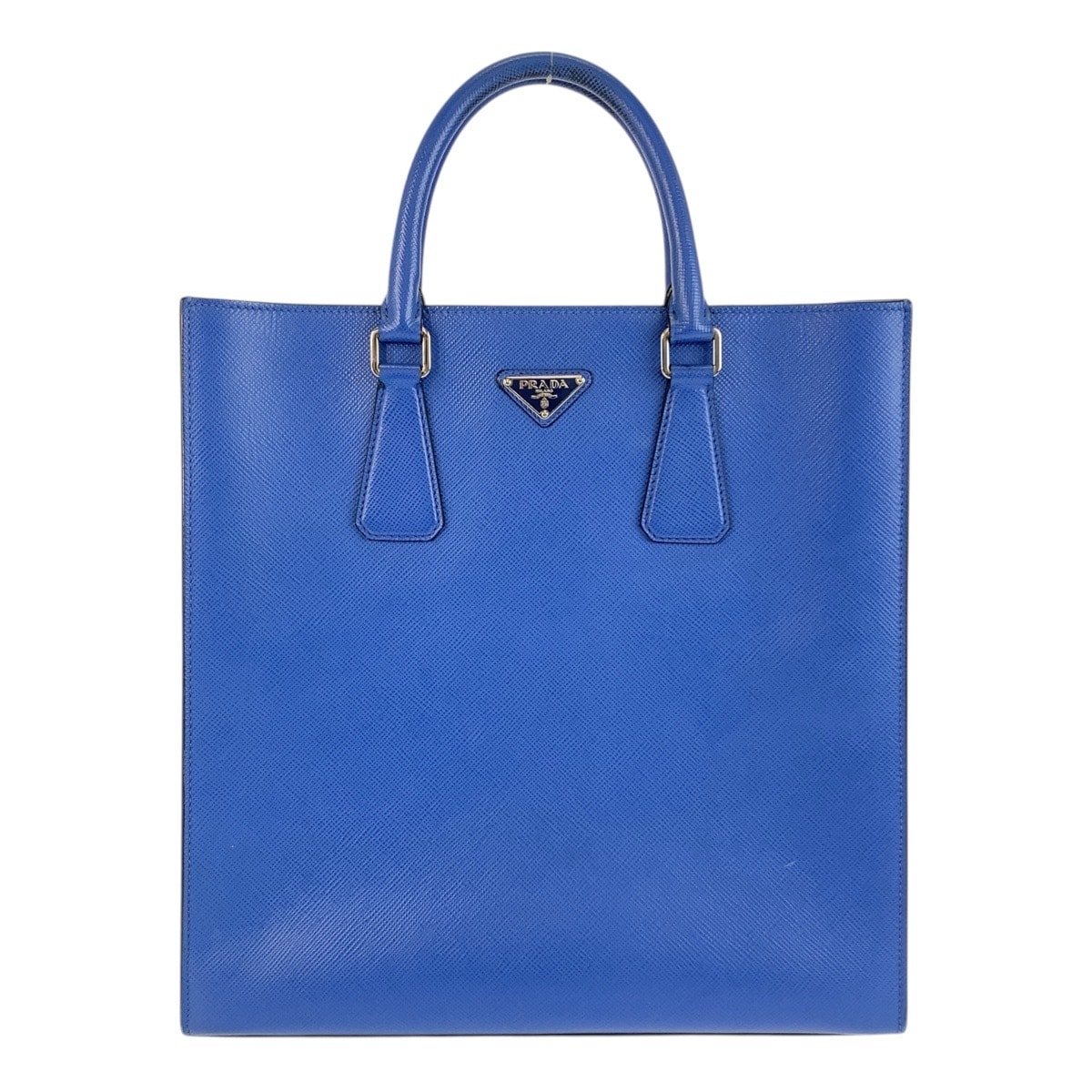 美品 PRADA プラダ サフィアーノ 三角ロゴプレート ブルー シルバー金具 レザー トートバッグ ハンドバッグ 男女兼用 505123 【中古】
