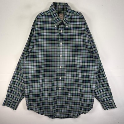 古着 ブルックスブラザーズ Brooks Brothers 長袖シャツ ワンポイント ボタンダウン M グリーン系 チェック メンズ