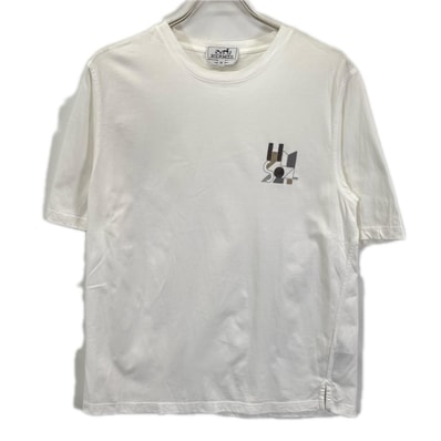エルメス 24SS ホワイト コットン レザーパッチ Tシャツ XS