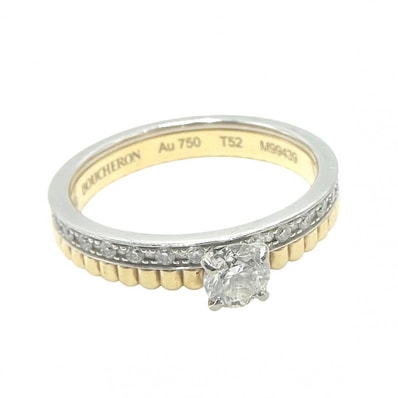 Boucheron ブシュロン 指輪 キャトル ラディアント ソリテール K18イエローゴールド K18ホワイトゴールド ラウンドカットダイヤモンド1石0.22ct 約11.5号 ゴールド シルバー レディース 約3.7g【中古品】