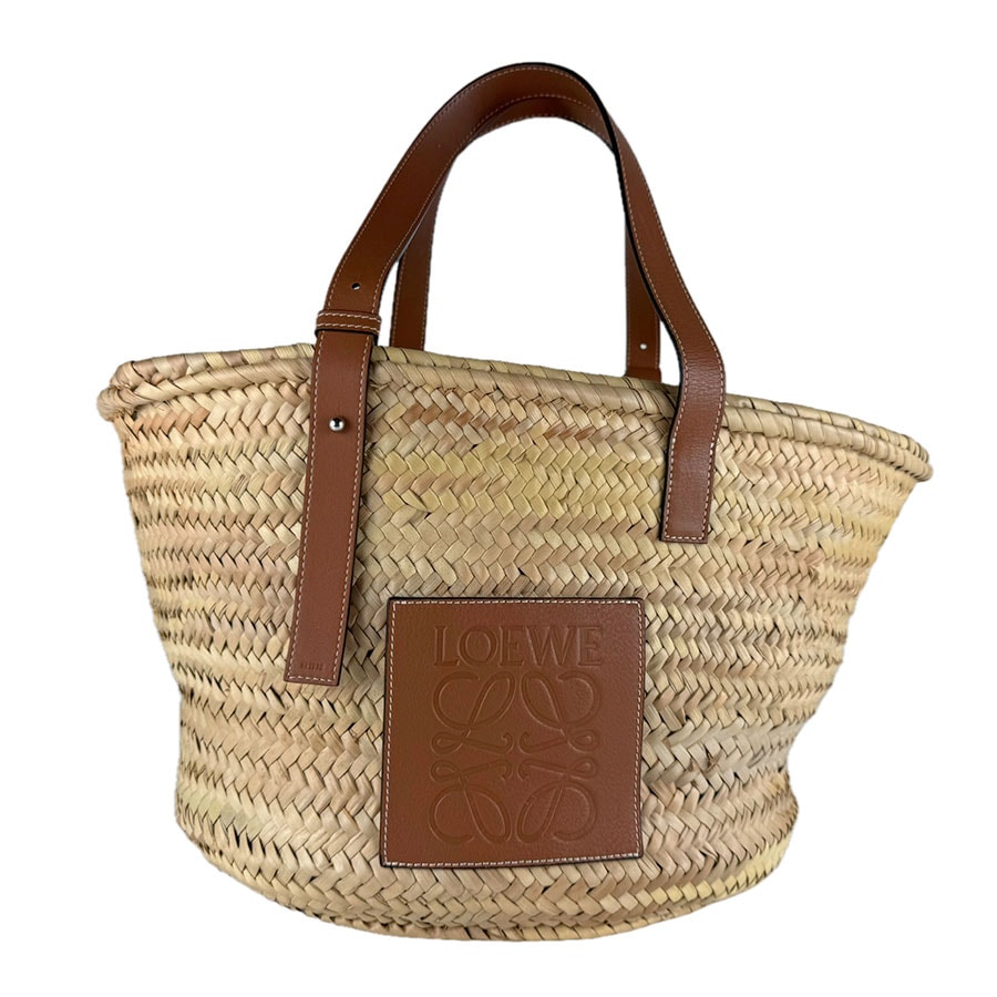 ロエベ LOEWE ハンドバッグ バスケットバッグ ラフィア/レザー ナチュラル/ブラウン シルバー レディース【中古】 z10003