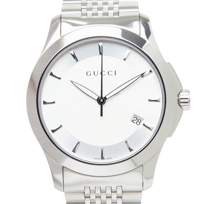 グッチ Gタイムレス Gロゴ 腕時計 126.4 クオーツ ホワイト文字盤 ステンレススチール メンズ GUCCI 【中古】