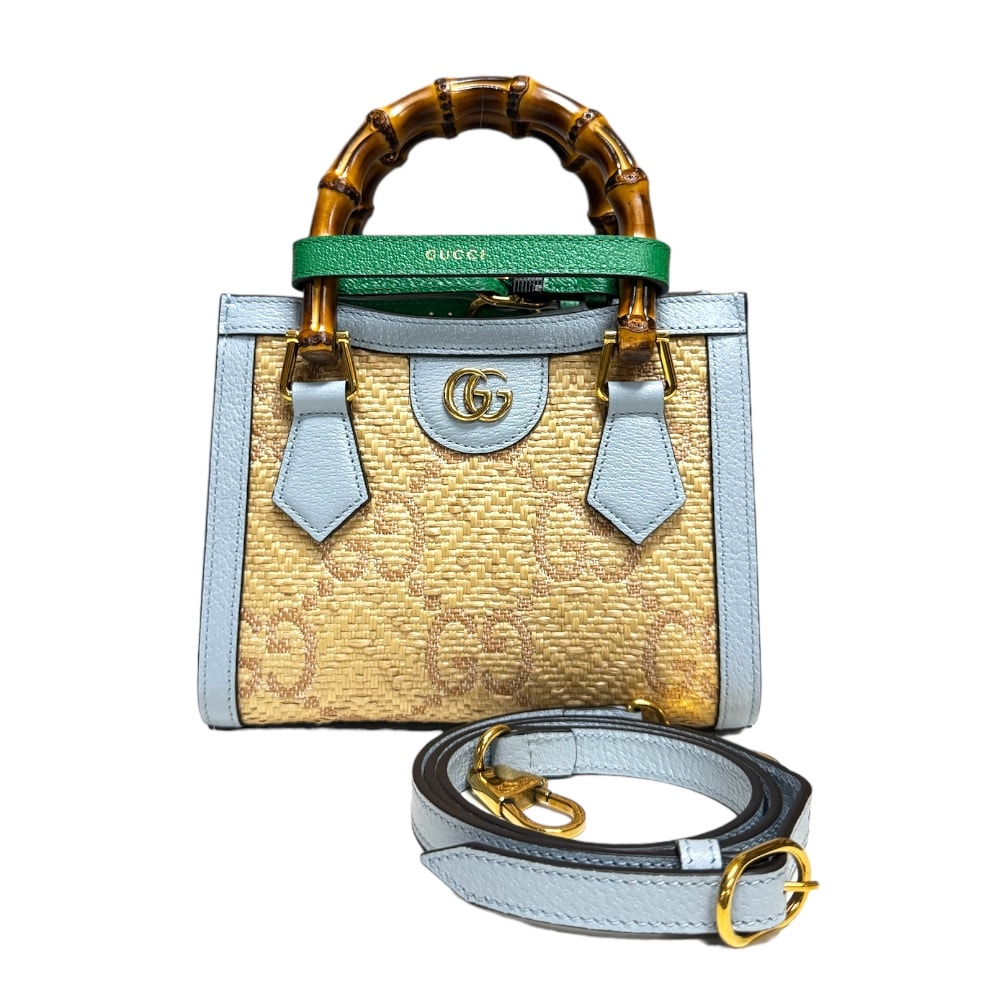 グッチ 日本限定 ダイアナ ミニトート バンブー ショルダーバッグ ラフィア 702732 ベージュ レディース GUCCI  中古