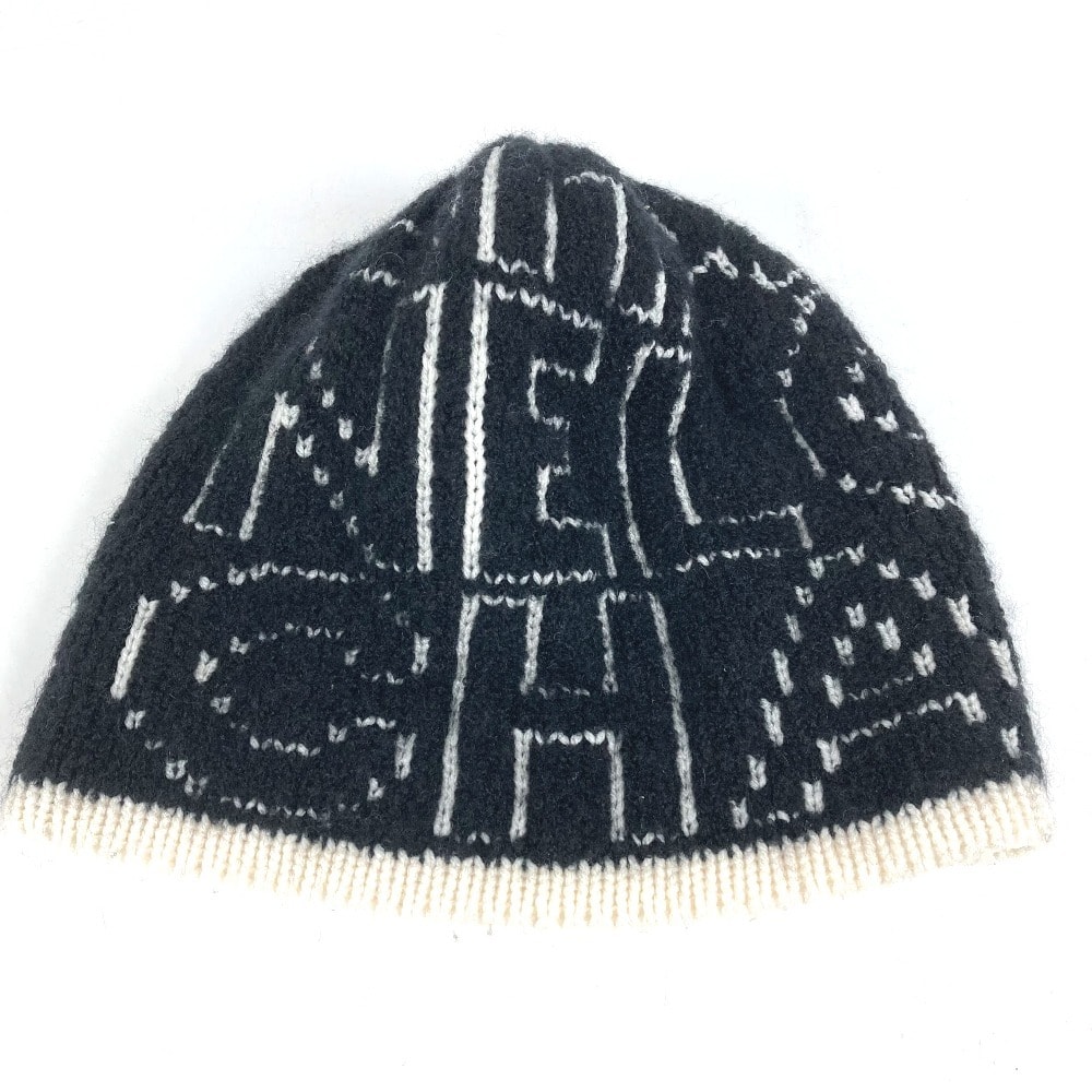 シャネル CHANEL ロゴ 総ロゴ バイカラー ビーニー 帽子 ニット帽 ニットキャップ ニット帽 ウール/カシミヤ ブラック