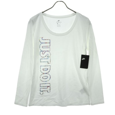 NIKE ナイキ ロゴプリント 長袖 スクープネック 薄手 コットン ロンT カットソー XL ホワイト