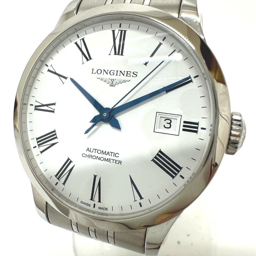 ロンジン LONGINES レコード クロノメーター L2.820.4.11.6 ウォッチ 自動巻き デイト 腕時計 SS シルバー 美品