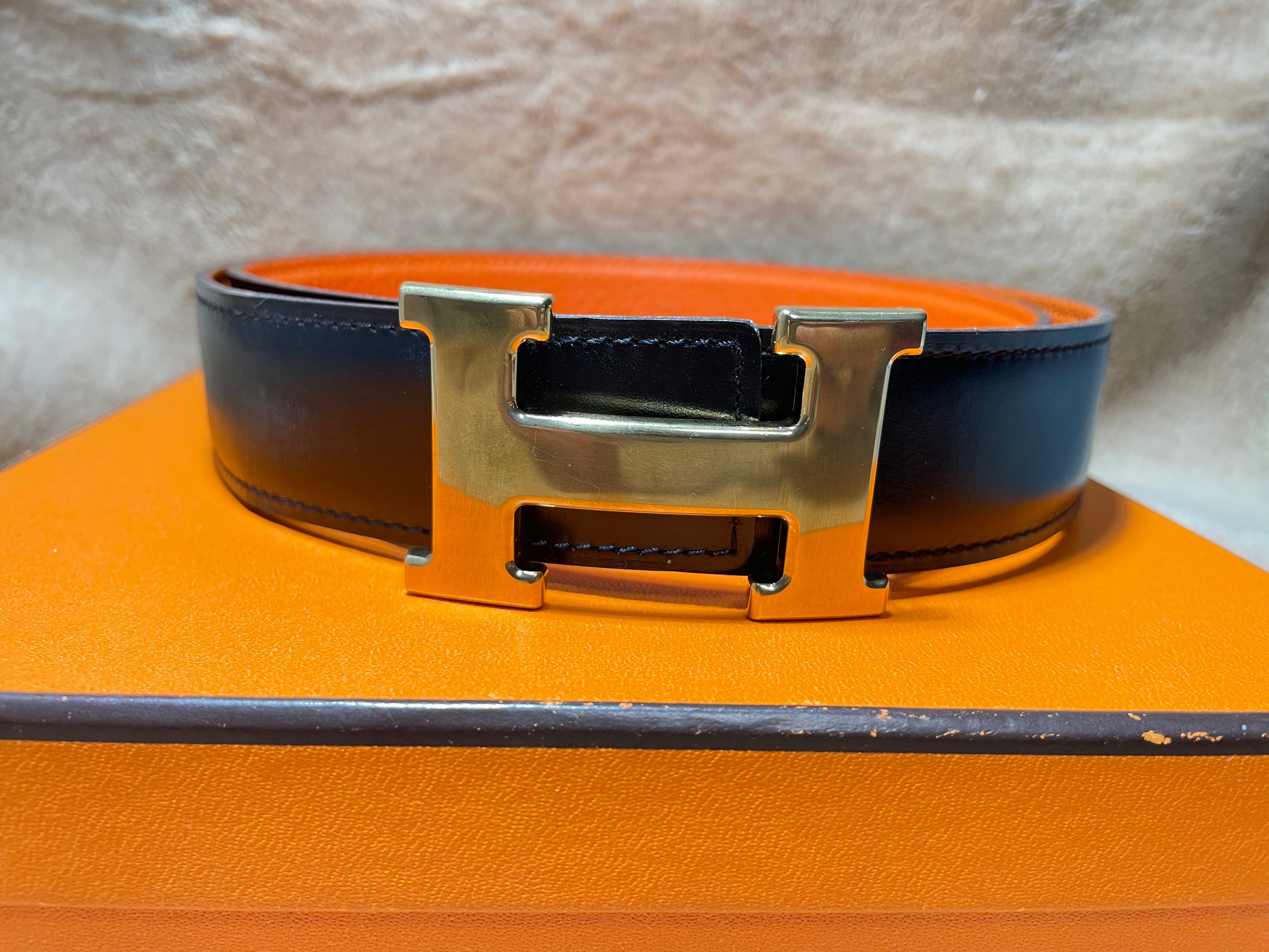 HERMES Hベルト コンスタンス ボックスカーフ トゴ オレンジ×ブラック