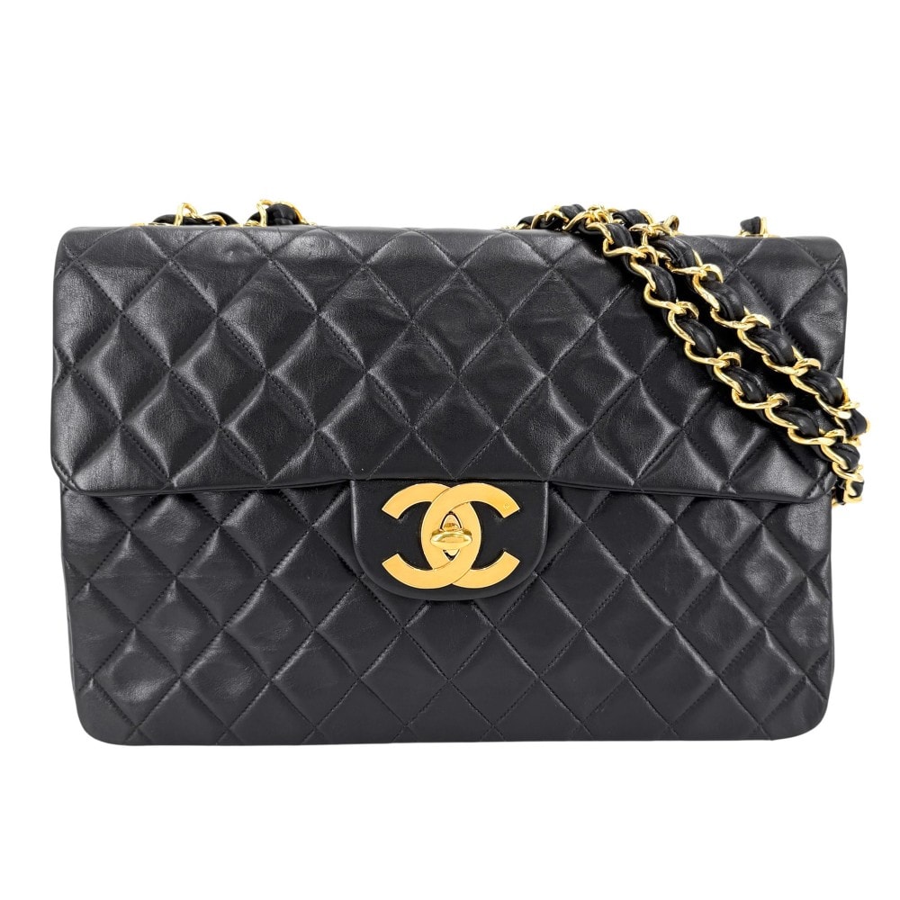 CHANEL シャネル ショルダーバッグ デカマトラッセ34 ココマーク ダブルチェーン 肩掛け 斜め掛け ターンロック ラムスキン    ブラック 黒 ゴールド金具 レディース【中古品】