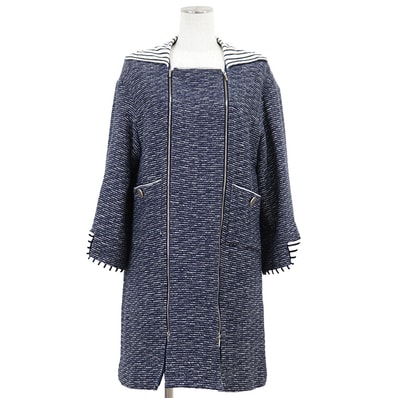 【美品】CHANEL シャネル コート サイズ 36 レディース P56027 2017年製 ボーダー ツイード ココマーク ロゴ ボタン アウター ネイビー ホワイト 白 紺 イタリア製