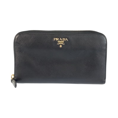 PRADA プラダ サフィア➖ノ ブラック 黒 ゴールド金具 レザー 長財布 ロングウォレット 601567 【中古】