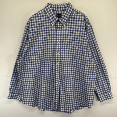 古着 ブルックスブラザーズ Brooks Brothers 長袖シャツ チェック ボタンダウン ロゴ 刺繍 大きいサイズ 2XL ブルー系 メンズ