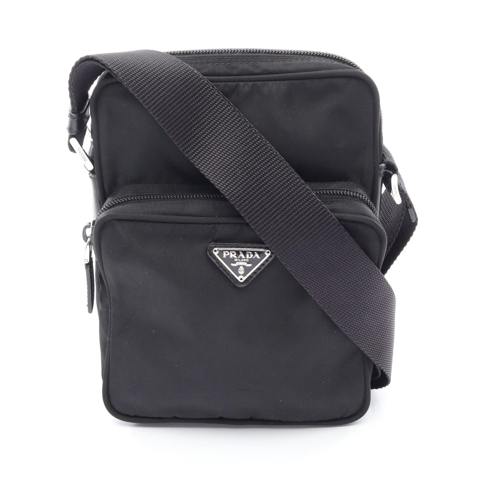 プラダ PRADA トライアングルロゴ ショルダーバッグ バッグ ナイロン レザー レディース ブラック系 【中古】