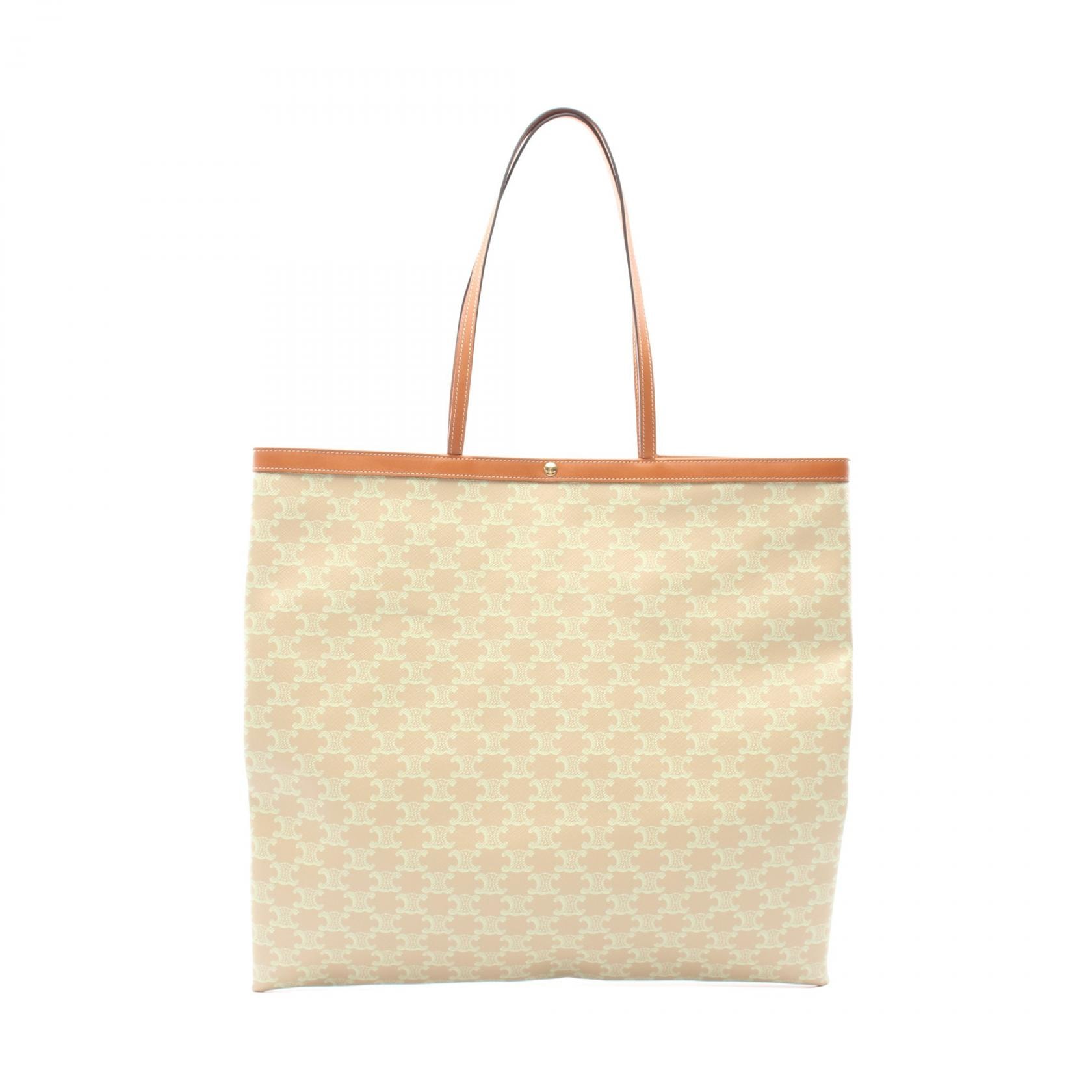 セリーヌ CELINE ラージ フラットショッパー トリオンフ トートバッグ バッグ PVCコーティングキャンバス レザー レディース ベージュ系 / グリーン系 / ブラウン系 123842O93GJQ4 【新品】