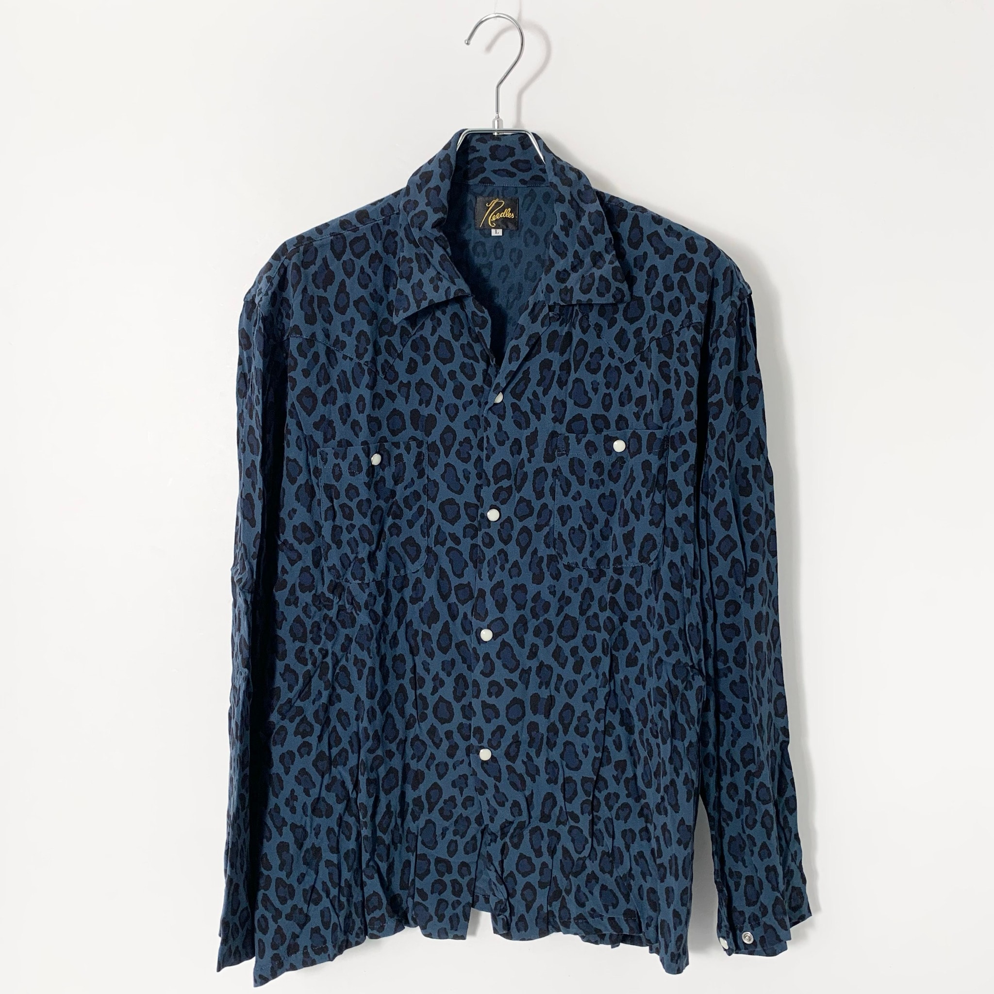 NEEDLES One-up Cowboy Shirt – Rayon Cloth / Leopard Print "Blue"