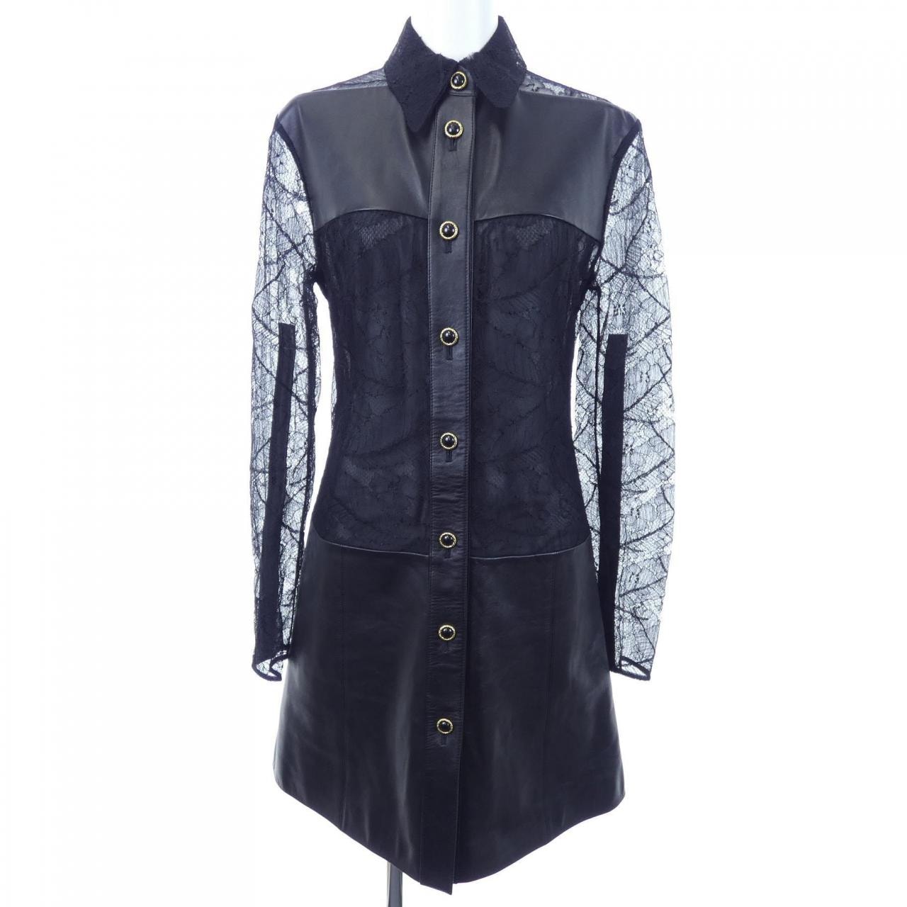 ルイヴィトン LOUIS VUITTON フェザーレースアンドレザーシャツ FMLD94NN4 ワンピース