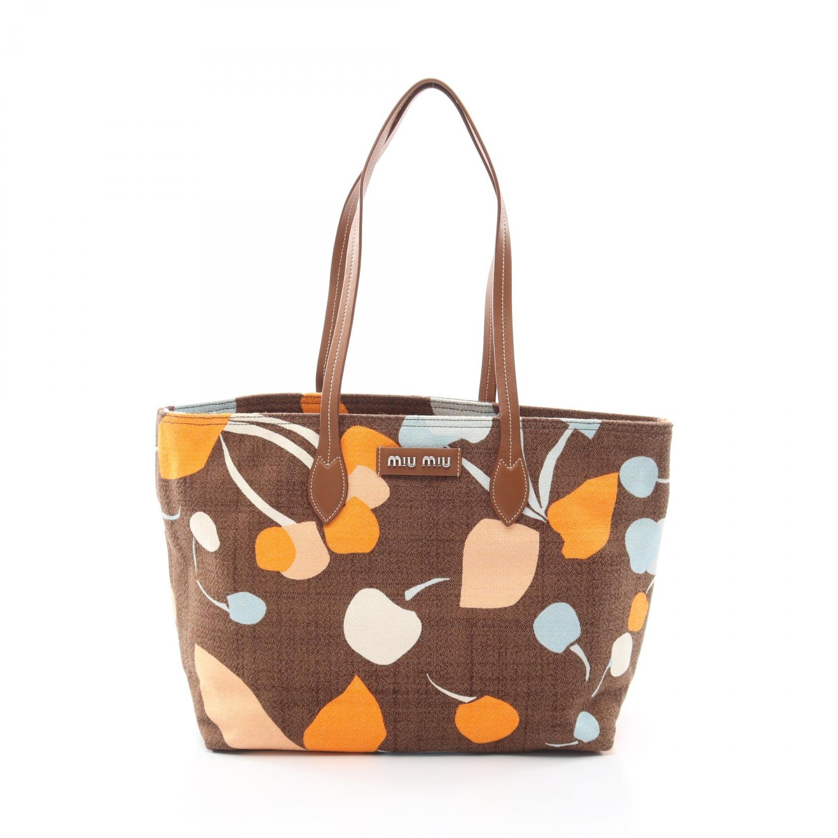 ミュウ ミュウ Miu Miu TESSUTO PRINT トートバッグ バッグ キャンバス レザー レディース ブラウン系 / マルチカラー 【中古】