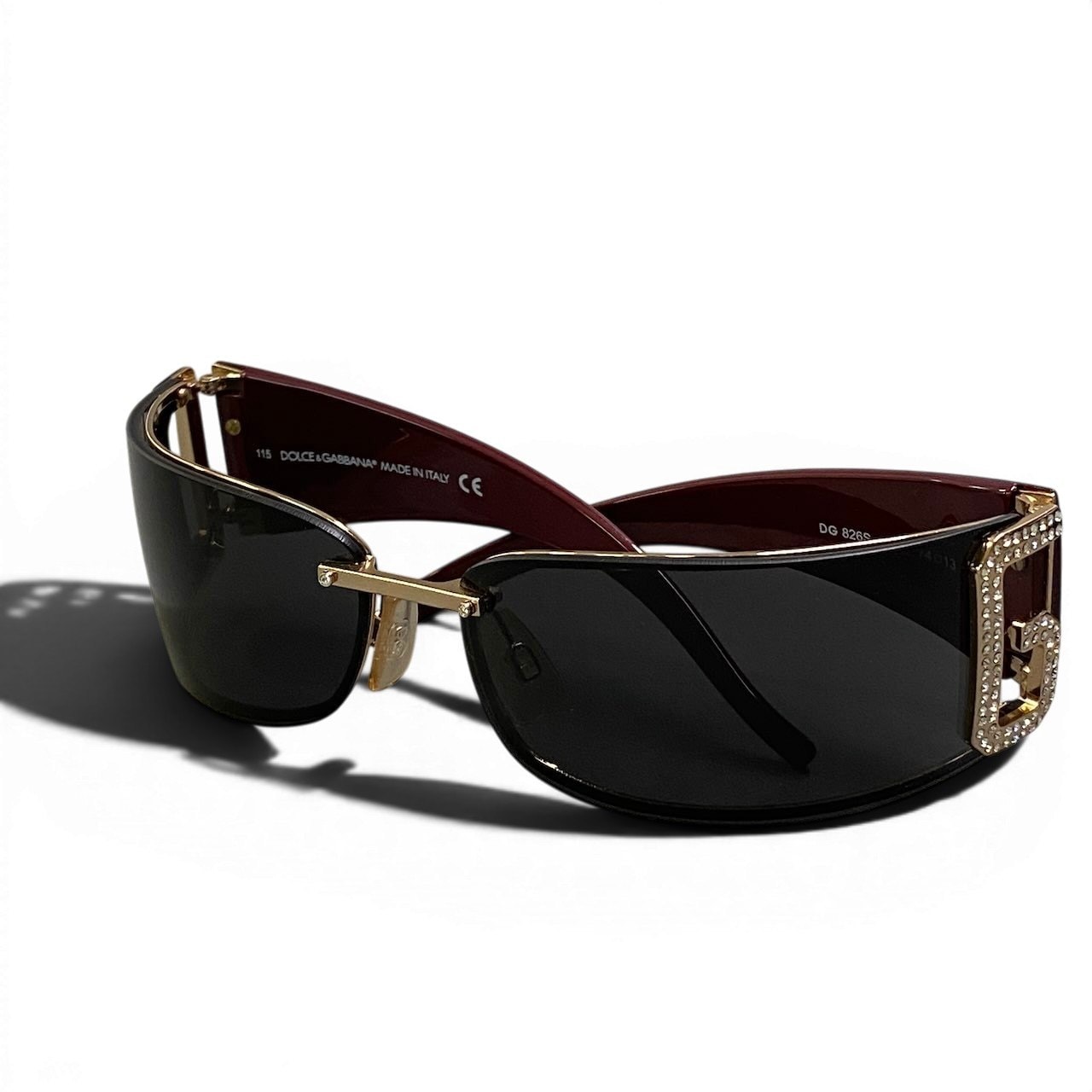 美品 DOLCE&GABBANA ドルチェアンドガッバーナ DG リムレスサングラス アイウェア 74□13 ブラック ボルドー プラスチック メッキ/ サングラス スクエア A3-00337 【中古】