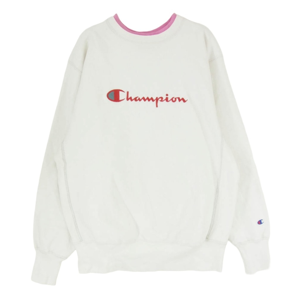 Champion チャンピオン スウェット 90s 刺繍タグ 二重襟 クルーネック 長袖 スウェット ホワイト系 XL【中古】
