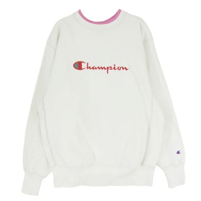 Champion チャンピオン スウェット 90s 刺繍タグ 二重襟 クルーネック 長袖 スウェット ホワイト系 XL【中古】