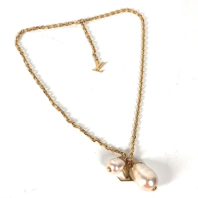 ルイヴィトン LOUIS VUITTON パンダンティフ ダミエ・パール M66322 アクセサリー チェーン ネックレス メタル ゴールド