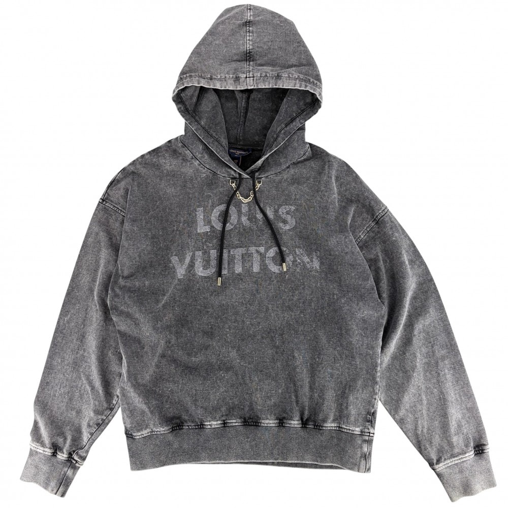 LOUIS VUITTON ルイヴィトン パーカー ロゴ フーディ トップス アパレル 服 ヴィンテージエフェクト XS グレー ゴールド金具 コットン    レディース 秋 冬【中古品】
