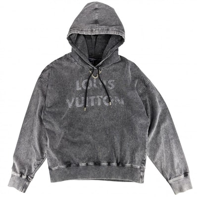 LOUIS VUITTON ルイヴィトン パーカー ロゴ フーディ トップス アパレル 服 ヴィンテージエフェクト XS グレー ゴールド金具 コットン レディース 秋 冬【中古品】