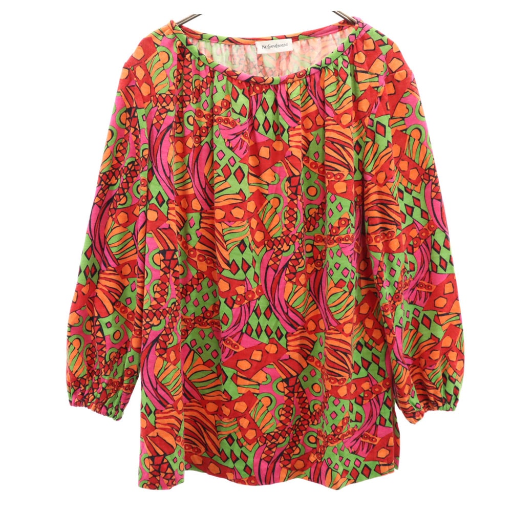 YVES SAINT LAURENT イヴサンローラン 90s オールド 総柄 長袖 カットソー M レッド 他