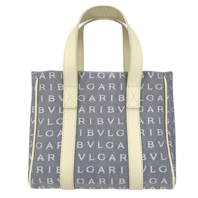 BVLGARI ブルガリ ハンドバッグ ロゴマニア ミニトートバッグ キャンバス レザー ブルー 青 グリーン 緑 レディース【中古品】
