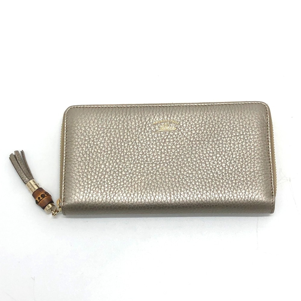 グッチ GUCCI コンチネンタルウォレット 307984 バンブー ラウンドファスナー 長財布 レザー シャンパンゴールド