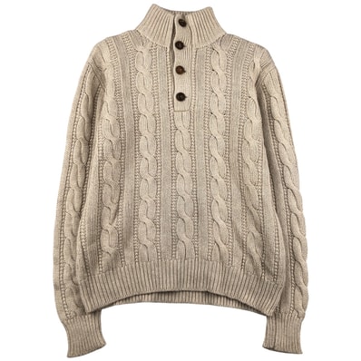 古着 ラルフローレン Ralph Lauren POLO by Ralph Lauren ケーブル編み ハーフボタン ニットセーター メンズM相当/eaa608104