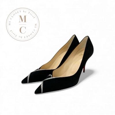 クリスチャンルブタン Christian Louboutin パンプス 靴 シューズ スエード ブラック 黒 未使用 ロゴ ラインストーン