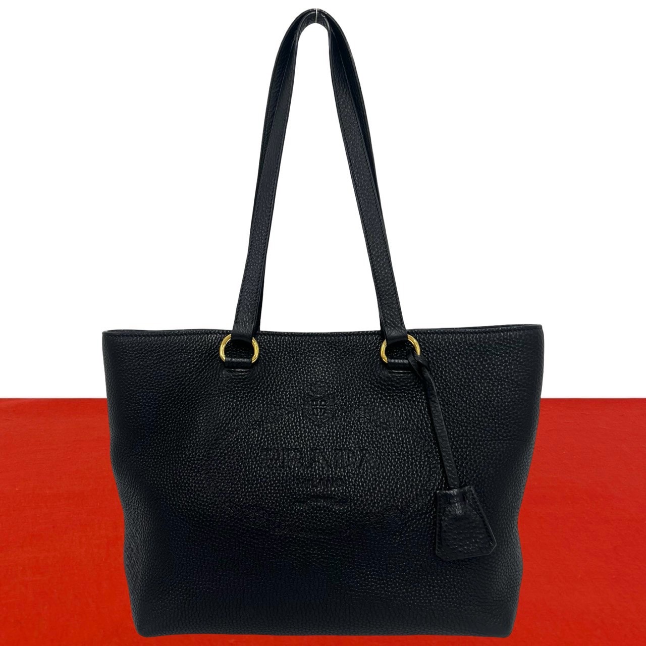 PRADA プラダ エンボス ロゴ レザー トートバッグ ブラック
 gc4-8