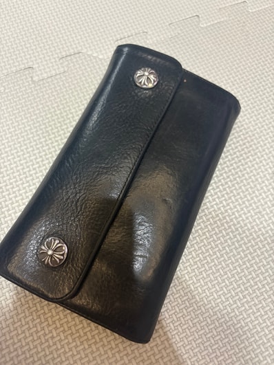 Chrome Hearts Wave Wallet w/ BS Fleur Button Leather Destroyer "Black"