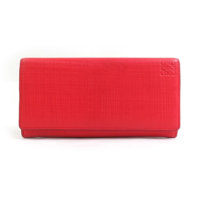 ロエベ LOEWE 二つ折り長財布 レザー レッド レディース【中古】 h31154a